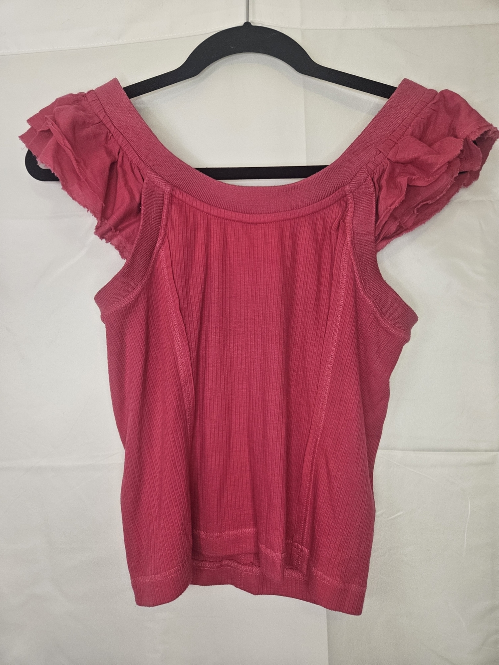 PILCRO by ANTHROPOLOGIE PINK RUFFLE SLEEVE TANK/TOP WOMENS M COTTAGECORE Casual